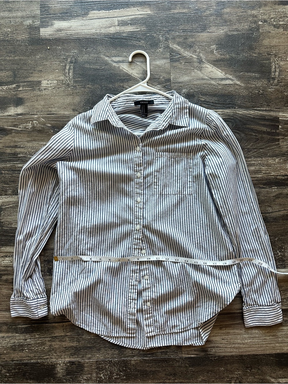 Woman’s Medium White and Navy Striped Button-Up Shirt
